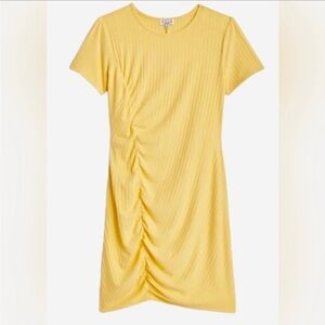 Yellow Asymmetrical Ruched Mini Dress